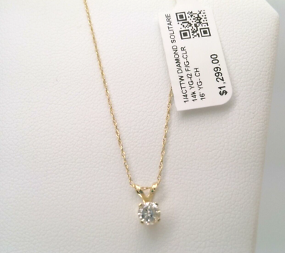 #ad $1300 REAL GENUINE Diamond SOLITAIRE PENDANT NECKLACE 14k YELLOW Gold SOLID 16#x27; $329.99