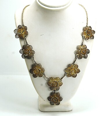 #ad Vintage Silver Filigree Floral Necklace $65.00