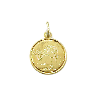 #ad 14K Yellow Gold Round Angel Charm Necklace Charm Pendant 2.0g $298.99
