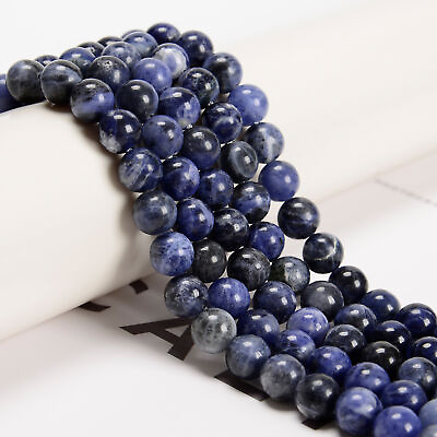#ad Sodalite Smooth Round Beads 4mm 6mm 8mm 10mm 12mm 14mm 16mm 18mm 15.5quot; Strand $7.49