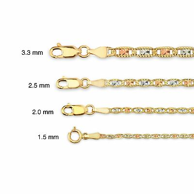 #ad 10k Gold Necklace Solid Tri Color Valentino Chain 1.5mm 2.0mm 2.5mm 3.3mm $74.24