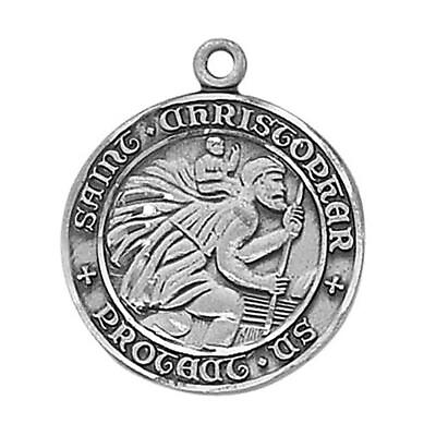 #ad Saint Christopher Sterling Silver Medal Size .875 in D with 18 in Chain $91.77