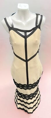 #ad Venus Vintage Sexy Form Fitting Spandex Ivory Black Strappy Dress Medium $32.00