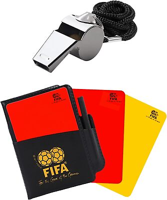 #ad Soccer Referee Kit Sports Whistle with Lanyard Silver FIFA Cards $19.99