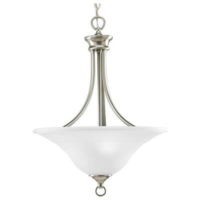 #ad Progress Lighting Pendant 3 Light 18quot; Etched Glass Classic in Brushed Nickel $245.32