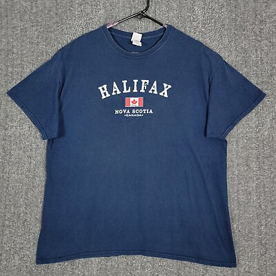 #ad Halifax Nova Scotia Canada T Shirt Mens XL Blue Maple Leaf Flag Crewneck $18.94