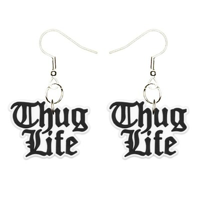 #ad Thug Life Earrings Handmade Hypoallergenic Silver Plated Fishhooks $8.99