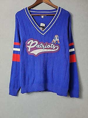#ad Wear by Erin Andrews Women NFL Patriots Retro Vneck Sweater Blue Size Medium NWT $44.99
