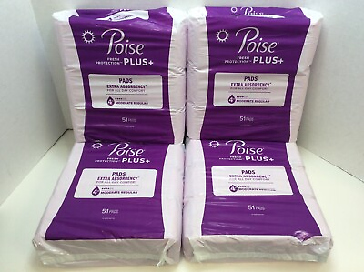 #ad Poise Incontinence Pads for Women 4 Moderate Absorbency Regular Length 204ct $46.89