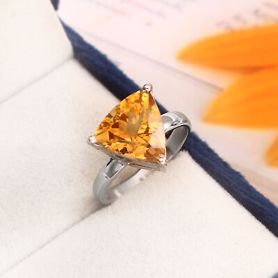 #ad Natural Trillion 4CT Golden Citrine Ring 925 Solid Sterling Silver Ring All Size $31.49