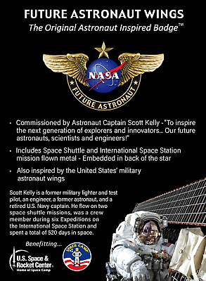 #ad FUTURE ASTRONAUT WINGS FLOWN METAL NASA SCOTT KELLEY SHUTTLE ISS Bronze PIN $9.95