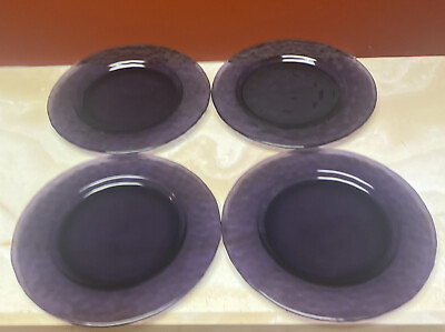 #ad 4 Vtg Purple Amethyst Hammered Glass Dessert Salad Plates Bormioli $44.99