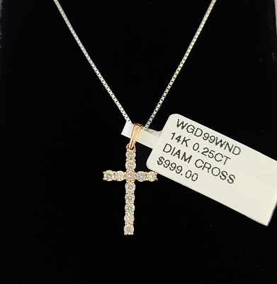 #ad Real 14k Box Chain Jesus Cross Diamond Pendant Gold Necklace SET Women $226.62