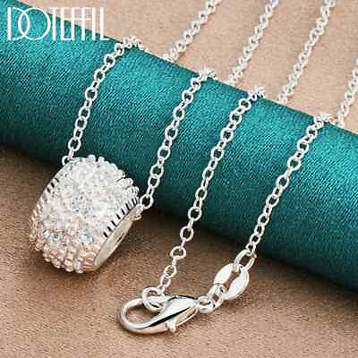 #ad DOTEFFIL 925 Sterling Silver Round Pendant Necklace Engagement Party Jewelry $8.24