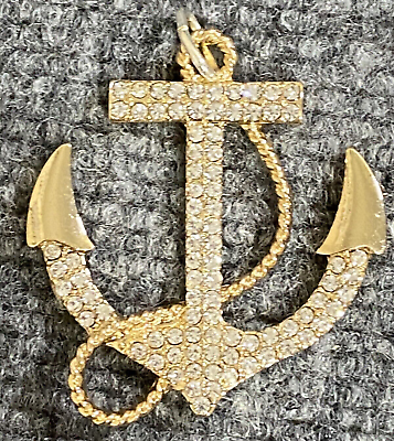 #ad Anchor Pendant 2quot; Gold Tone Rhinestones Nautical Rope Sailing Boating Coastal $19.99