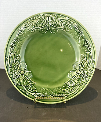 #ad Bordallo Pinheiro Green Embossed Butterfly Dinner Plate 10.5#x27;#x27; Made in Portugal $31.50