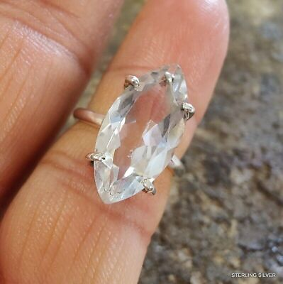 #ad Crystal Quartz Gemstone 925 Sterling Solid Silver Handmade Fine Ring Size 5 10.5 $11.56