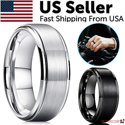 #ad Tungsten Carbide Wedding Band Ring Brushed Silver Mens Jewelry Size 5 17 Half $5.99