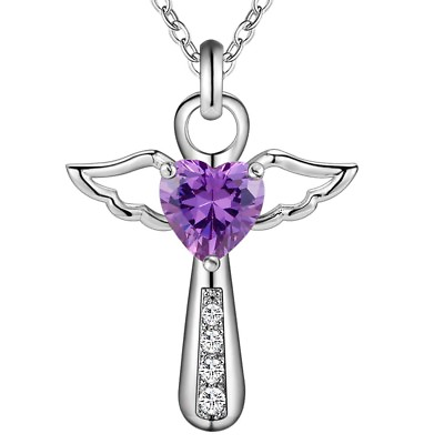 #ad 925 Silver wedding Necklace Jewelry crystal Fashion white purple lady Cute women $1.80