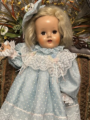 #ad Vintage 17 in Saucy Walker Doll Unmarked Amazing hair Sleepy Brown Eyes $49.00