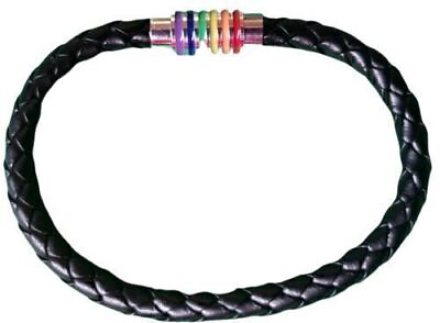 #ad Woven Rope Charm Leatherette 7quot; Black Bracelet New $9.79