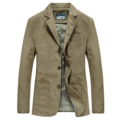 #ad Mens Button Pocket Blazer Jacket Cotton Suit Coats Casual Slim Fit Outwear Size $47.39