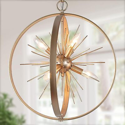 #ad Gold Globe Chandelier 6 Light Modern Sputnik Starburst Chandelier Dark $108.45