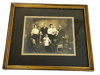 #ad Antique Black White Family Photo 14 X 16” Gold Frame 1900s Edwardian $29.99
