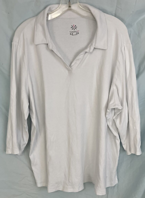 #ad Isaac Mizrahi V Neck Tunic Shirt White Womens 2X 3 4 Sleeve A384114 CB21B $17.39