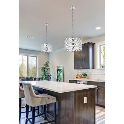 #ad CHROME MODERN DINING ROOM KITCHEN CRYSTAL CHANDELIER PENDANT FIXTURE 3 LIGHT 13quot; $312.70