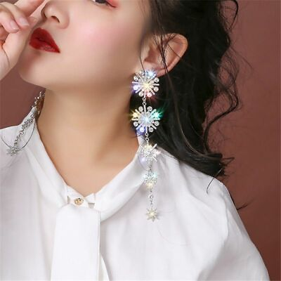 #ad Crystal Earrings Shine Snowflake Rhinestone Earrings Long Tassel Jewelry Gift $9.43
