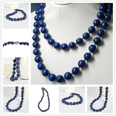 #ad 25quot; 36quot; 50quot; 6 8 10 12mm Round Blue Lapis Lazuli Gemstones Beads Necklace AAA $5.65