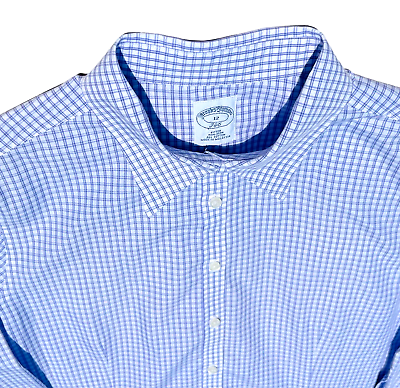 #ad Brooks Brothers Blue Checked Shirt Non Iron Tailored Fit Cotton Size 12 Collared $19.98