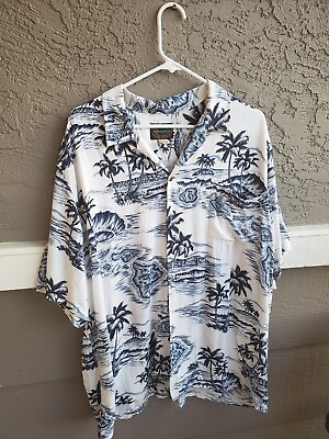 #ad VTG Hawaiian Reserve Collection XL Maui Islands Pockets Blue White $25.00