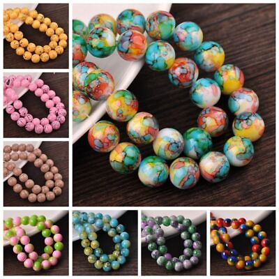 #ad Coated Opaque Glass Beads 8mm Round Loose Bead Craft Jewelry Making Charms 30Pcs $8.78