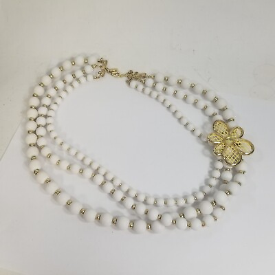 #ad Multi Strand Beaded Necklace White Gold Tone Charming Charlie Flower Necklace $19.99