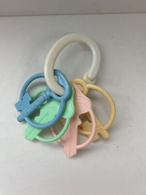 #ad Vintage Baby Teether HEALTH HAPPINESS KEYS Plastic Keyring Pla Key Rattle $12.99