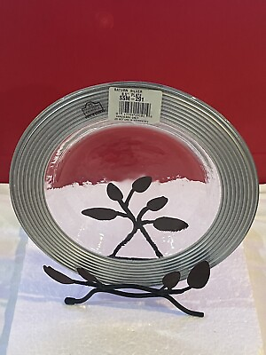 #ad Ten Strawberry Street Saturn Silver Glass Plate NEW 8.5” $10.50