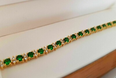 #ad Women Tennis Bracelet 925 Yellow Sterling Silver 9Ct Round Cut Simulated Emerald $224.99