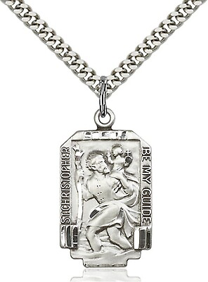 #ad Sterling Silver St Saint Christopher Medal Pendant Necklace Travelers With Chain $59.99