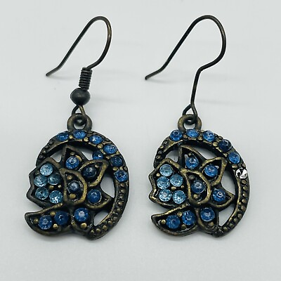#ad Pierced Earrings Dangle Drop Black Blue Rhinestone Costume Jewelry 3 4quot; $7.98
