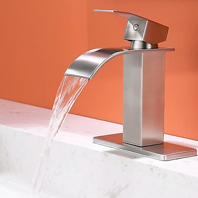 #ad Bathroom Sink Faucet Brushed Nickel Single Handle Waterfall Vanity Basin Mixer $29.00