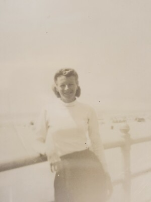#ad Vintage Photo Woman Standing at Boardwalk Railing Bamp;W Atlantic City Phila. Area $13.99