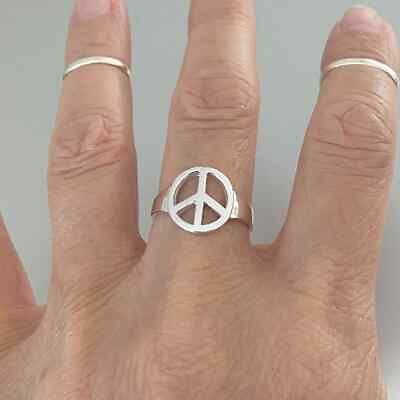 #ad Sterling Silver Big Peace Ring Love Ring Silver Ring Religious Ring $8.39