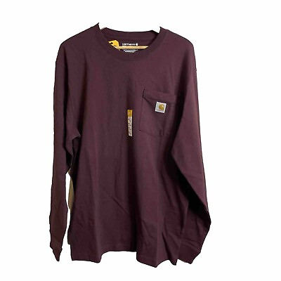 #ad Carhartt Long Sleeve Pocket T Shirt Mens Medium Burgundy Loose Fit PULLOVER NWT $24.18