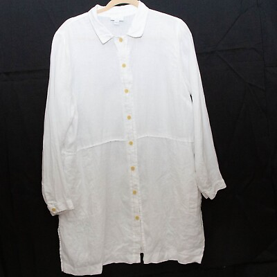 #ad New Pure J Jill White 100% Linen Oversized Tiered Tunic Button Up Shirt Dress L $27.00
