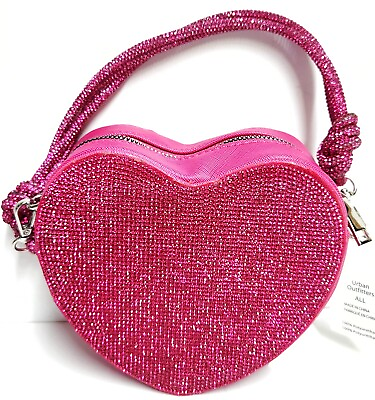 #ad Kimchi Blue Diamonte Heart Shaped Baguette Bag Crossbody Pink Rose Crystals NWT $30.60