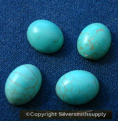 #ad 4 Turquoise cabochons 8x10mm oval chalk turquoise treated domed flat back CB050 $2.95