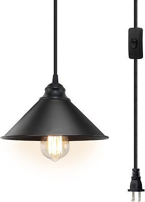 #ad Plug in Pendant Light Industrial Hanging Light with Plug in Cord On Off Switch $23.99