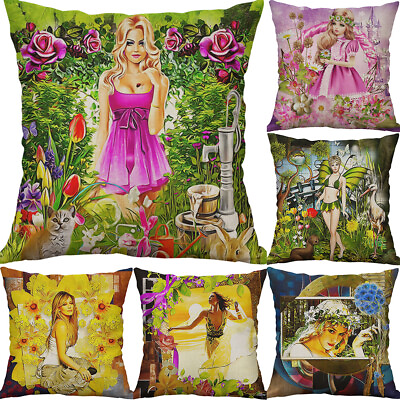 #ad Angel printing Cotton Linen Sofa Waist Cushion Cover Pillow Case Home Decor $3.87
